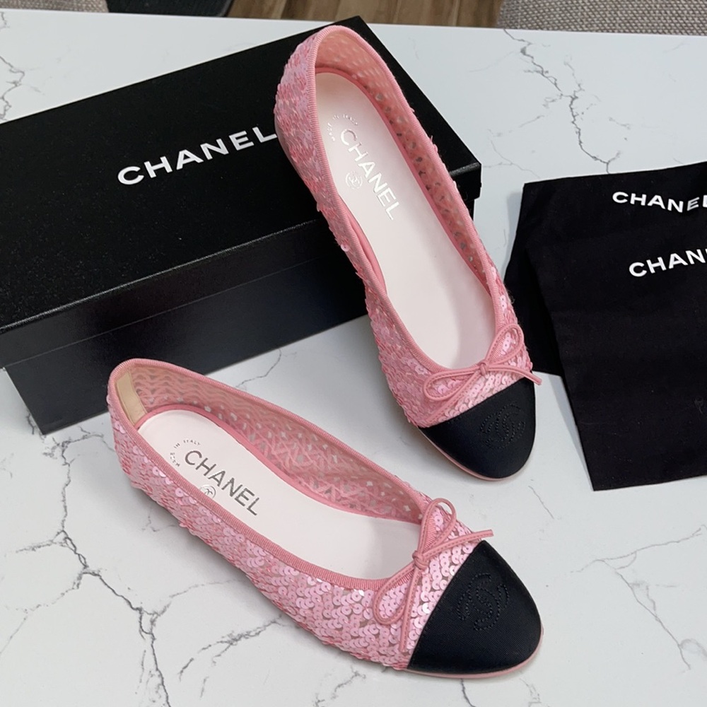 Chanel Ballerina flats Pink Sequin size 39